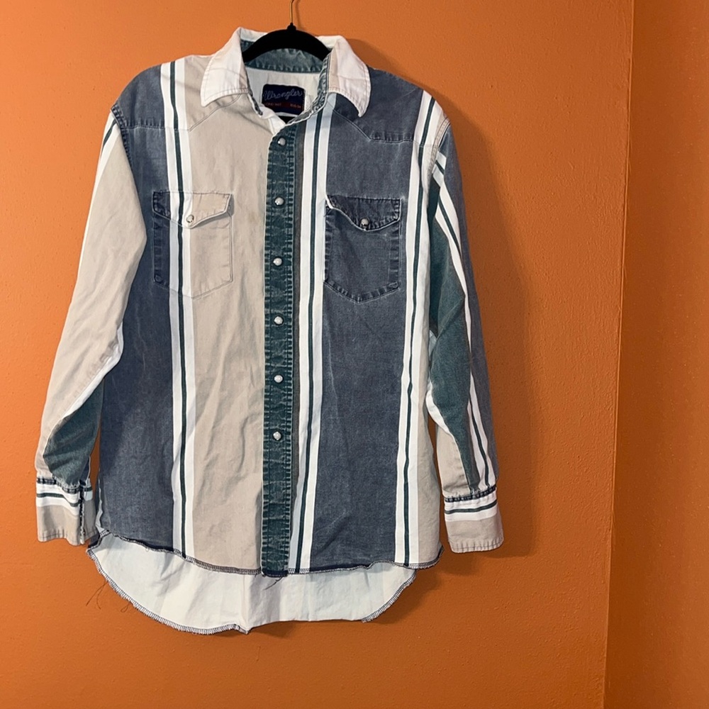 Vintage Wrangler Western - pearl snap long sleeve shirt x-long tails 16.5-34